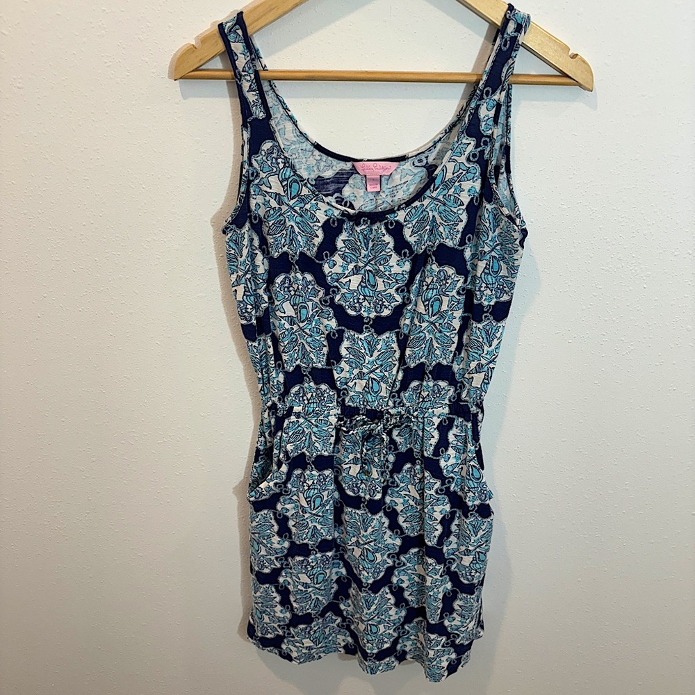 Lilly Pulitzer Dress Small Blues and White Nautical Print Tank Dress Pockets